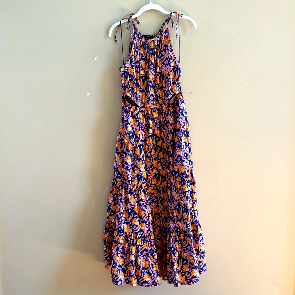 JCrew M maxi dress with side cut-outs and tie spaghetti straps!